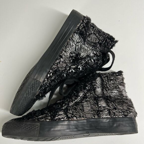 Mono design Black Silver Sequins High Top Lacing winter sneakers size 40EU/9,5US - Picture 5 of 11